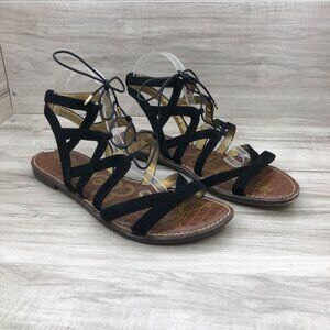 Sam Edelman Sandals Womens 11.5 Gemma Black Suede Gladiator Lace Up Flat Shoes
